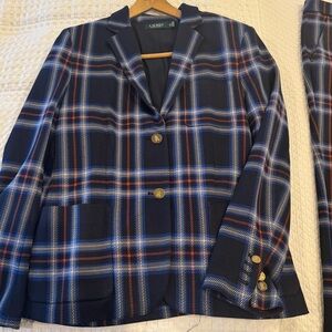 Lauren by Ralph Lauren Navy Blue Plaid Pant Suit